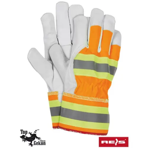 Rękawice Ochronne RLVIS marki REIS pomarańczowo/żółto-szaro-białe